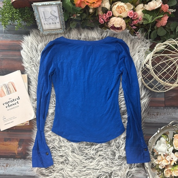 Anthropologie Royal Blue Ruched Long-Sleeve Top Luxe Sculpted Minimalist Chic - Picture 9 of 9